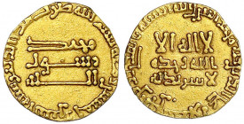 Abbasiden
Al Mansur, 754-775 (AH 136-157)
Dinar AH 152 = 769/770. Ohne Münzstättenangabe (Bagdad). 4,02 g.
sehr schön, min. beschnitten. Bernardi 5...