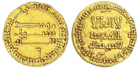 Abbasiden
Al Mahdi, 775-785 (AH 158-169)
Dinar AH 159 = 776/777. Ohne Münzstättenangabe (Bagdad). 4,19 g.
sehr schön. Bernardi 51. Album 210.