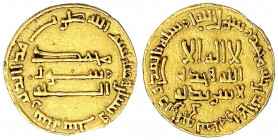 Abbasiden
Al Mahdi, 775-785 (AH 158-169)
Dinar AH 166 = 783/784. Ohne Münzstättenangabe (Bagdad). 4,18 g.
sehr schön, Kratzer, kl. Randfehler, min....