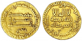 Abbasiden
Harun, 786-809 (AH 170-193)
Dinar AH 181 = 797/798. Mit "JAFAR", ohne Mzst.-Angabe, Misr. 4,22 g.
sehr schön. Bernardi 69. Album 218.11.
