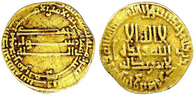Abbasiden
Harun, 786-809 (AH 170-193)
Dinar AH 186 = 802/803. Ohne Münzstättenangabe (Madinat al-Salam). Mit Titel des Al-Amin (Sohn des Kalifen Har...