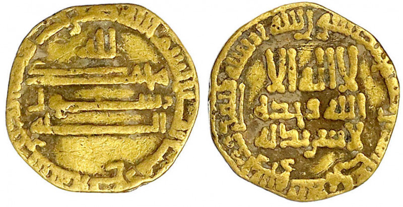 Abbasiden
Al-Mamun, 812-833 (AH 196-218)
Dinar AH 204 = 820/821. Mit "Lillah",...