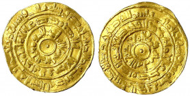 Fatimiden
Al Muizz, 952-976 (AH 341-365)
Dinar AH 361 = 972/973, Misr. 3,85 g.
fast sehr schön, gewellt, beschnitten. Nicol 363.
