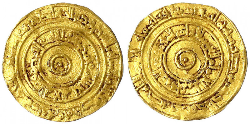 Fatimiden
Al Aziz, 976-997 (AH 365-386)
Dinar AH 368 = 979, Misr. 4,17 g.
seh...