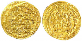 Ghaznawiden
Masud I. Nizam al-Din ibn Mahmud 1030-1041 (AH 421-432)
Dinar AH 423 = 1032/1033, Nishapur. 3,78 g.
sehr schön, Kratzer. Album 1618.