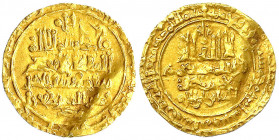 Großseldschuken
Malik Shah, 1072-1092 (AH 465-485)
Dinar o.J., Nishapur. 3,40 g.
sehr schön, gewellt. Album 1674.