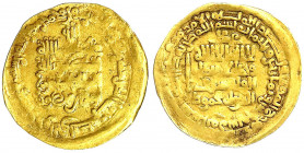 Samaniden
Nuh II. bin Mansur, 977-997 (AH 365-387)
Dinar AH 385 = 995/996, Nishapur. 5,85 g.
sehr schön. Album 1602.