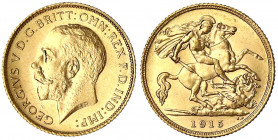 Australien
Georg V., 1911-1936
1/2 Sovereign 1915 S, Sydney. 3,99 g. 917/1000.
fast Stempelglanz. Seaby 4009.