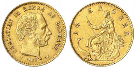 Dänemark
Christian IX., 1863-1906
10 Kronen 1877 CS. 4,48 g. 900/1000.
sehr schön. Friedberg 296. Hede 9 A.