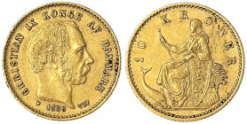 Dänemark
Christian IX., 1863-1906
10 Kronen 1898 VBP. 4,48 g. 900/1000.
sehr schön. Friedberg 296. Hede 9 B.