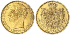 Dänemark
Frederik VIII., 1906-1912
20 Kronen 1912 VBP. 8,96 g. 900/1000.
vorzüglich/Stempelglanz. Friedberg 297. Hede 1.