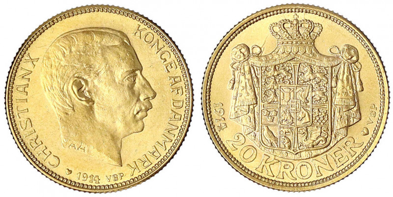 Dänemark
Christian X., 1912-1947
20 Kronen 1914 VBP. 8,96 g. 900/1000.
prägef...