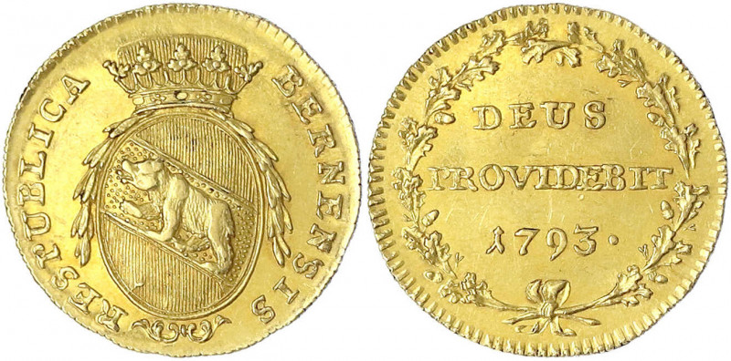 Schweiz
Bern, Kanton
Duplone 1793. Spruch, gerippter Rand. 7,60 g.
vorzüglich...