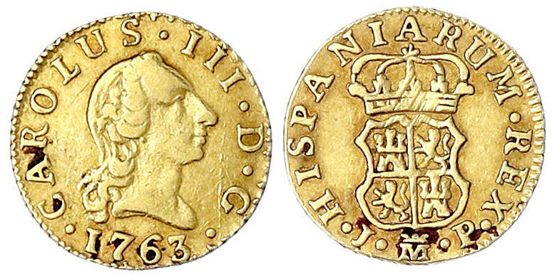 Spanien
Carlos III., 1759-1788
1/2 Escudo 1763, Madrid. 1,64 g.
sehr schön. C...