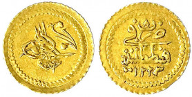 Türkei/Osmanisches Reich
Mahmud II., 1808-1839 (AH 1223-1255)
1/4 Zeri Mahbub AH 1223, Jahr 8 = 1815, Qustintiniyah. 0,80 g.
sehr schön/vorzüglich....