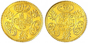 Türkei/Osmanisches Reich
Mahmud II., 1808-1839 (AH 1223-1255)
Hayryre Altin AH 1223, Jahr 22 = 1829, Qustintiniyah. 1,75 g.
vorzüglich. Krause/Mish...