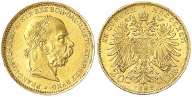 Haus Habsburg
Franz Joseph I., 1848-1916
20 Kronen 1892. 6,78 g. 900/1000.
gutes vorzüglich. Herinek 330. Friedberg 421.