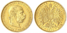 Haus Habsburg
Franz Joseph I., 1848-1916
20 Kronen 1893. 6,78 g. 900/1000.
sehr schön/vorzüglich, kl. Randfehler. Herinek 331. Friedberg 421.