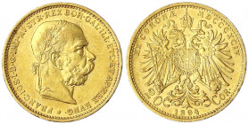 Haus Habsburg
Franz Joseph I., 1848-1916
20 Kronen 1894. 6,78 g. 900/1000.
vorzüglich. Herinek 331. Friedberg 421.