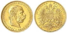 Haus Habsburg
Franz Joseph I., 1848-1916
20 Kronen 1897. 6,78 g. 900/1000.
fast vorzüglich, kl. Randfehler. Herinek 333. Friedberg 421.