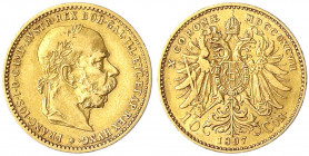 Haus Habsburg
Franz Joseph I., 1848-1916
10 Kronen 1897. 3,39 g. 900/1000.
sehr schön. Herinek 383. Friedberg 422.