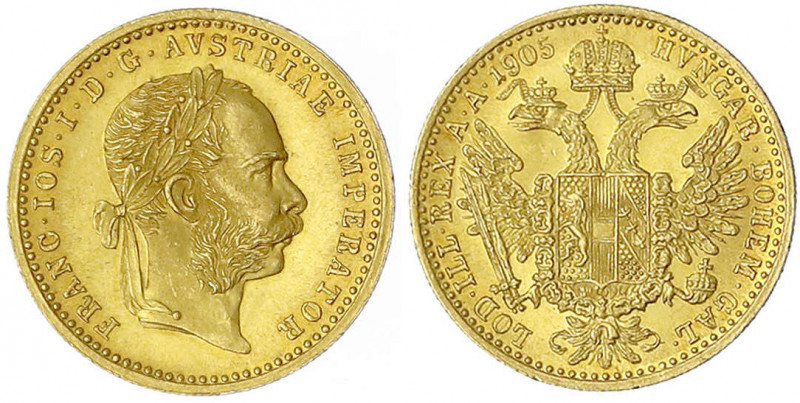 Haus Habsburg
Franz Joseph I., 1848-1916
Dukat 1905. 3,49 g. 986/1000.
fast S...