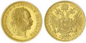 Haus Habsburg
Franz Joseph I., 1848-1916
Dukat 1905. 3,49 g. 986/1000.
fast Stempelglanz. Herinek 174. Friedberg 401.