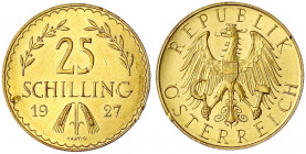 Republik Österreich
1. Republik, 1918-1938
25 Schilling 1927. 5,87 g. 900/1000.
vorzüglich, Kratzer und Randfehler. J. 436. Friedberg 521.