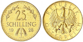 Republik Österreich
1. Republik, 1918-1938
25 Schilling 1928. 5,87 g. 900/1000.
vorzüglich. J. 436. Friedberg 521.