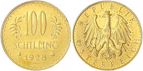 Republik Österreich
1. Republik, 1918-1938
100 Schilling 1928. 23,52 g. 900/1000.
gutes vorzüglich, Randfehler. J. 437. Friedberg 520. Nile Post 5....