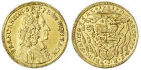 Salzburg
Franz Anton von Harrach, 1709-1727
Dukat 1721. 3,48 g.
vorzüglich, sehr selten. Zöttl 2369. Friedberg 842. Probst 1976.
