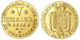 Braunschweig-Wolfenbüttel
Karl Wilhelm Ferdinand, 1780-1806
5 Taler 1805 MC, Braunschweig. 6,65 g.
vorzüglich/Stempelglanz, min. berieben, selten. ...