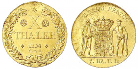 Braunschweig-Wolfenbüttel
Wilhelm, 1831-1884
10 Taler 1834 C.v.C. 13,26 g.
fast vorzüglich, kl. Kratzer und etwas justiert. J. 324. AKS 65.