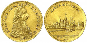 Mainz-Erzbistum
Friedrich Karl Joseph von Erthal, 1774-1802
Dukat 1795 FS/IA (Friedrich Stieler und Joseph Aatz). Hüftb. n.r./Stadtansicht. 3,49 g....