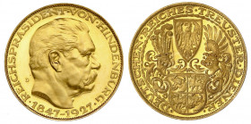 Münchner Medailleure
Karl Goetz
Goldmedaille 1927 D (kleines D), auf den 80. Geburtstag v. Paul v. Hindenburg, Deutschen Reiches treuster Diener. 36...