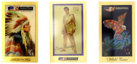 -1
3 Telefonkarten zu je 1 g. Feingold mit Farbapplikation von AmeriVox: Elvis Presley, Chief John Big Tree und World Peace. Jeweils in Acryl.
Stemp...