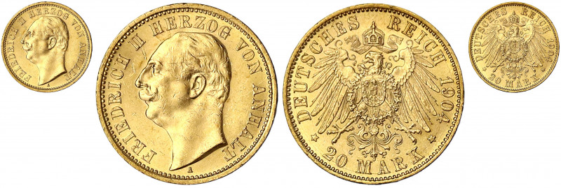 Anhalt
Friedrich II., 1904-1918
20 Mark 1904 A. vorzüglich/Stempelglanz, kl. K...