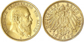 Baden
Friedrich I., 1856-1907
10 Mark 1906 G. vorzüglich/Stempelglanz. Jaeger 190.