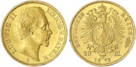 Bayern
Ludwig II., 1864-1886
20 Mark 1873 D. vorzüglich/Stempelglanz. Jaeger 194.