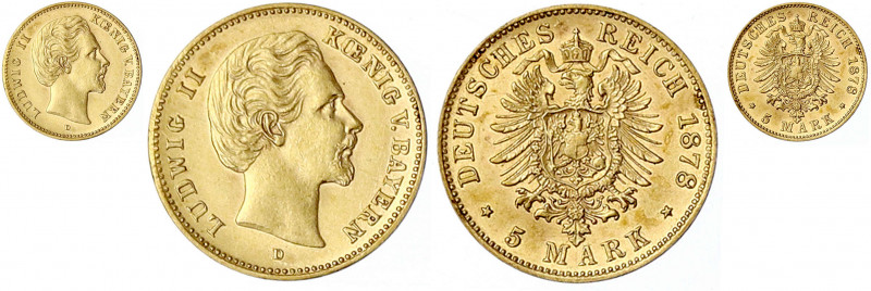 Bayern
Ludwig II., 1864-1886
5 Mark 1878 D. vorzüglich/Stempelglanz aus Erstab...