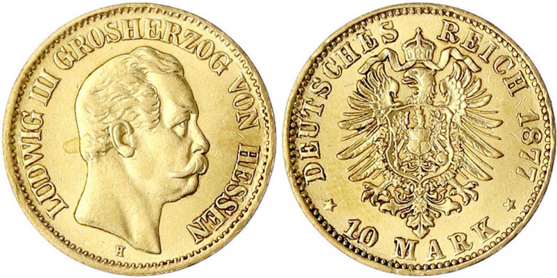 Hessen
Ludwig III., 1848-1877
10 Mark 1877 H. vorzüglich/Stempelglanz, selten ...