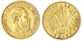 Hessen
Ludwig IV., 1877-1892
10 Mark 1890 A. gutes sehr schön. Jaeger 220.