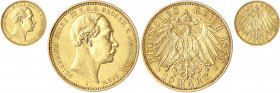 Mecklenburg/-Schwerin
Friedrich Franz III., 1883-1897
10 Mark 1890 A. vorzüglich/Stempelglanz, min. Kratzer. Jaeger 232.