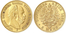 Preußen
Wilhelm I., 1861-1888
5 Mark 1877 C. vorzüglich/Stempelglanz. Jaeger 244.