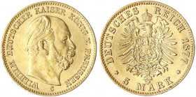 Preußen
Wilhelm I., 1861-1888
5 Mark 1877 C. vorzüglich/Stempelglanz. Jaeger 244.