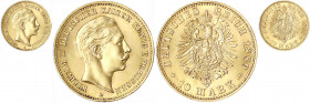Preußen
Wilhelm II., 1888-1918
10 Mark 1889 A. Stempelglanz, Prachtexemplar, von größter Seltenheit in dieser Erhaltung. Jaeger 249.