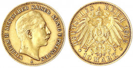 Preußen
Wilhelm II., 1888-1918
10 Mark 1905 A. vorzüglich. Jaeger 251.