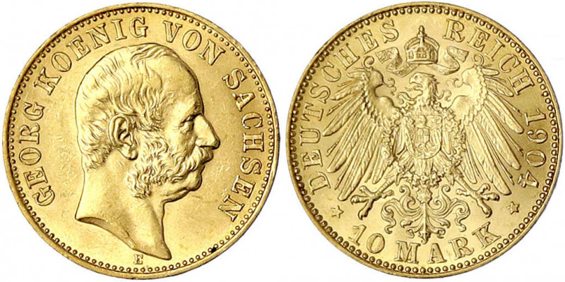 Sachsen
Georg, 1902-1904
10 Mark 1904 E. vorzüglich/Stempelglanz. Jaeger 265.