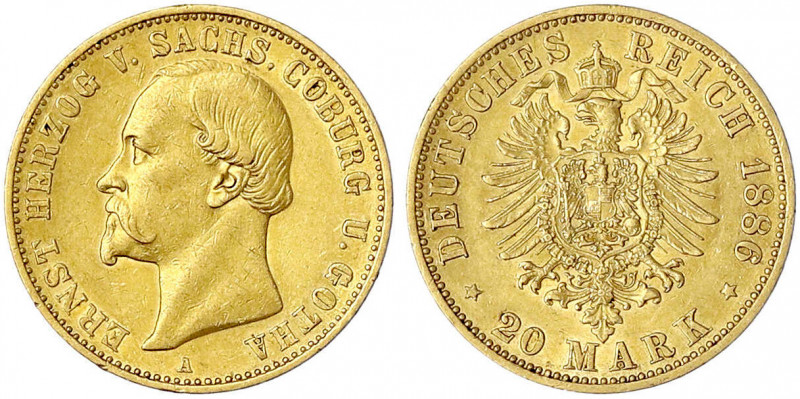 Sachsen/-Coburg-Gotha
Ernst II., 1844-1893
20 Mark 1886 A. sehr schön/vorzügli...