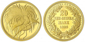 Neuguinea
Neu-Guinea Compagnie
Neuprägung zum 20 Neu-Guinea Mark-Stück 1895 A (2003). 3,56 g. 585/1000.
Polierte Platte. Jaeger NP zu 709.